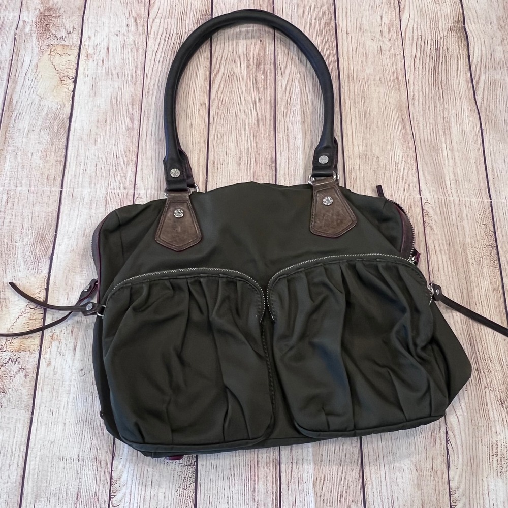 MZ Wallace Jane Olive Green Nylon Shoulder Bag Leather Trim